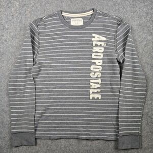 Aeropostale Thermal Shirt Mens L Waffle Knit Striped Stitched Long Sleeve Y2K
